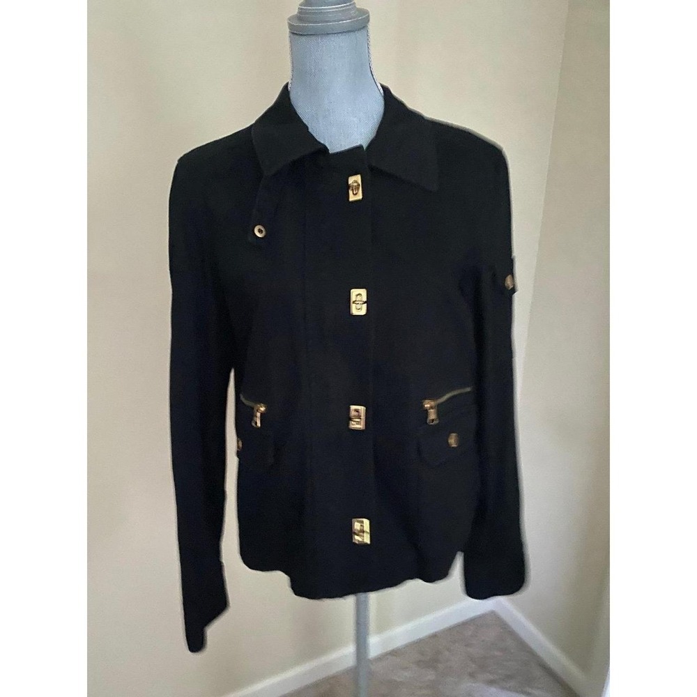 LRL Ralph Lauren Black Denim Blazer Gold Accents XL Boxy Military s65
